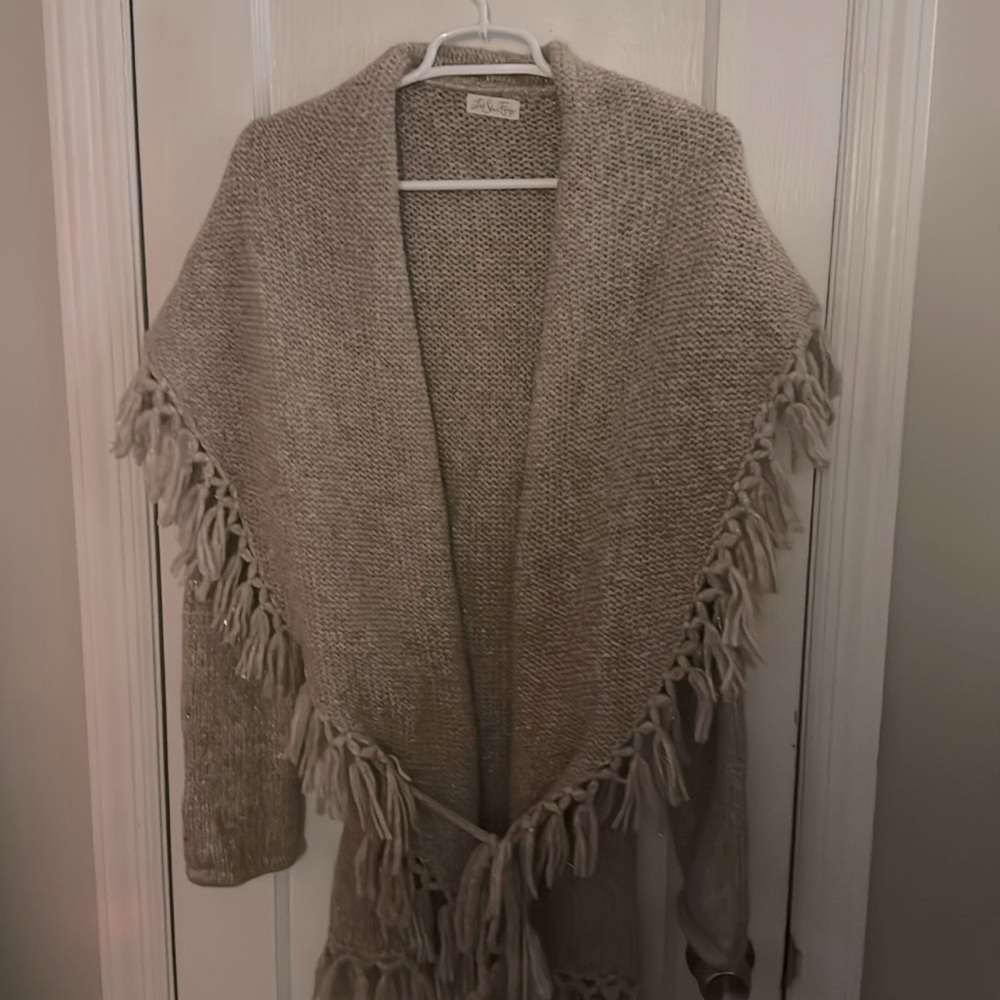 LoveShackFancy | Tassel Shawl Cardigan Oatmeal Fringe